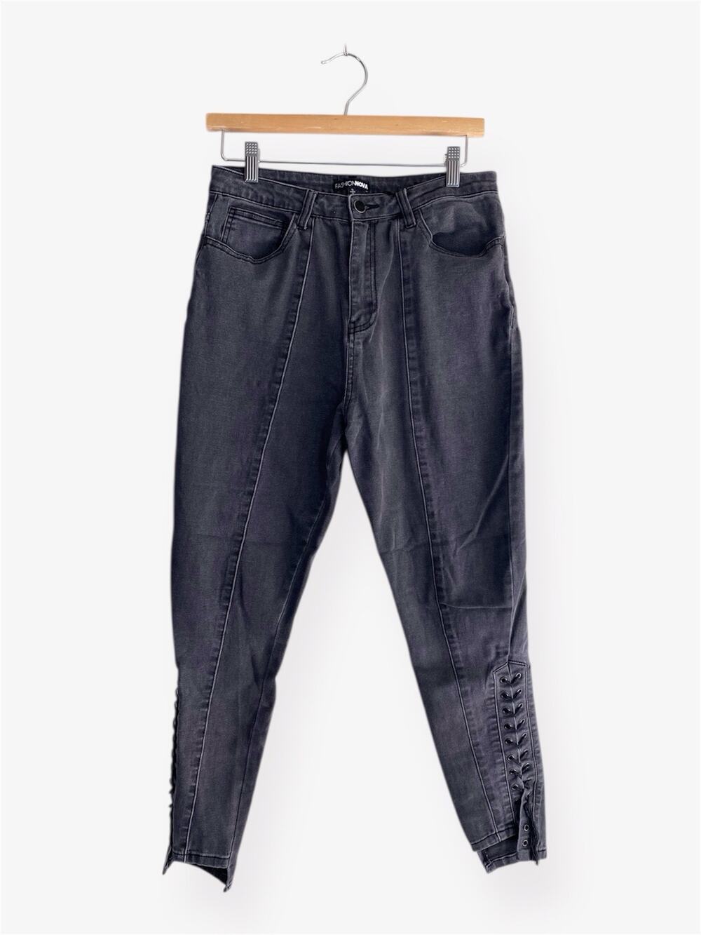 Fashion Nova Women’s Skinny Jeans Ribbon Hem Dark Gray Size 9